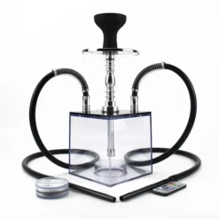Cube Acrylic LED Hookah Set with 2 Hoses and Silicone Bowl